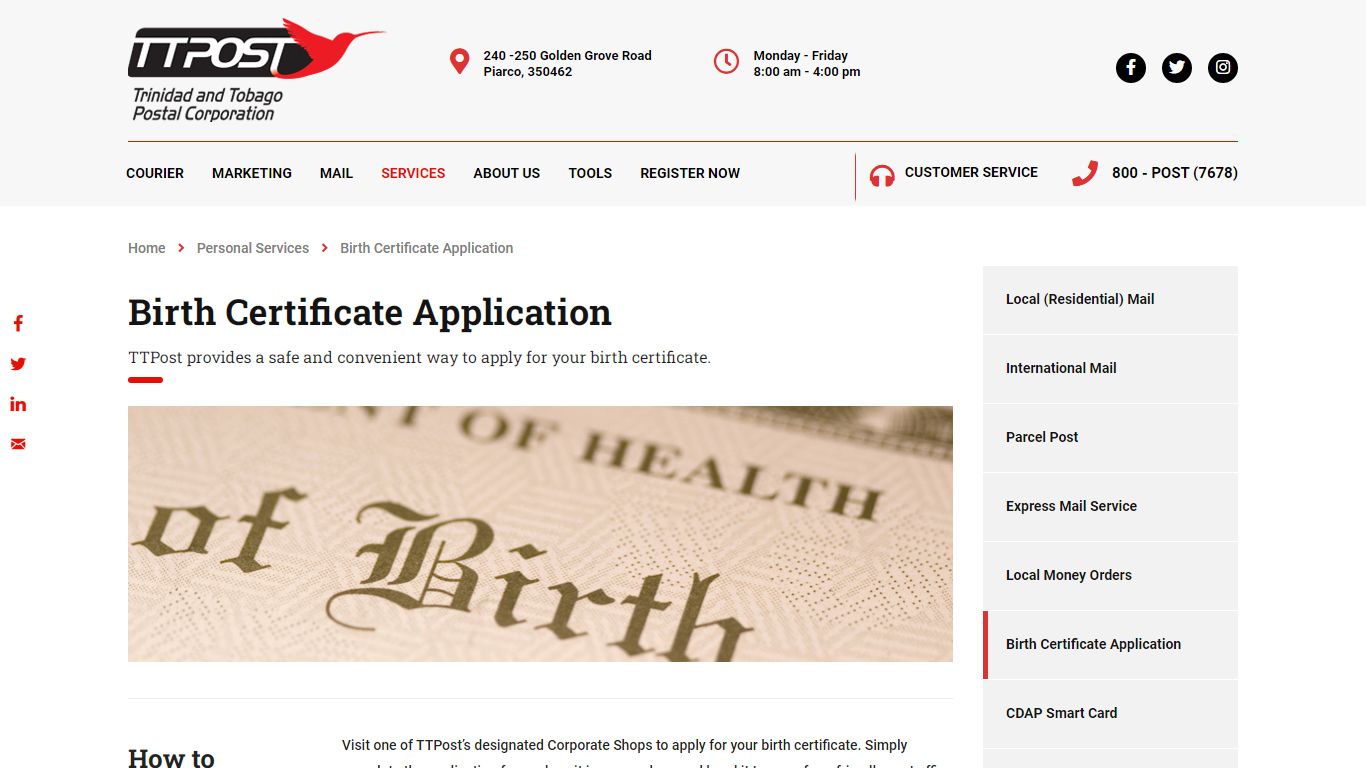 Birth Certificate Application - TTPOST